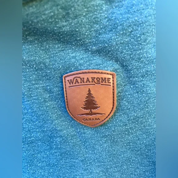 Wanakome Teal Pullover Sweatshirt Cowl Neck Brown Accents Rope Drawstring Pocket - Picture 5 of 8